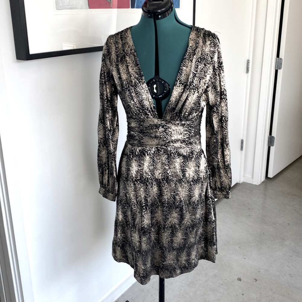 Antik Batik gold black v neck dress never worn Size S/38